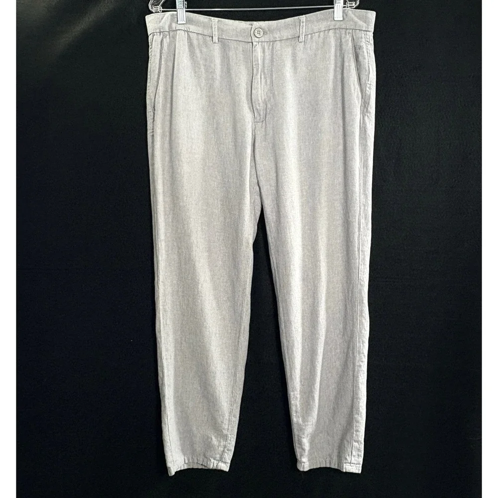 PORTER & ASH Men Linen Blend Pants Sz 34 Gray Coastal Beach Preppy Resort 8a-4